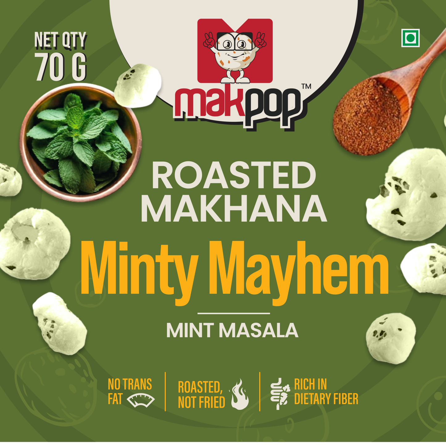 MAKPOP Roasted Makhana : Minty Mayhem (Mint Masala)