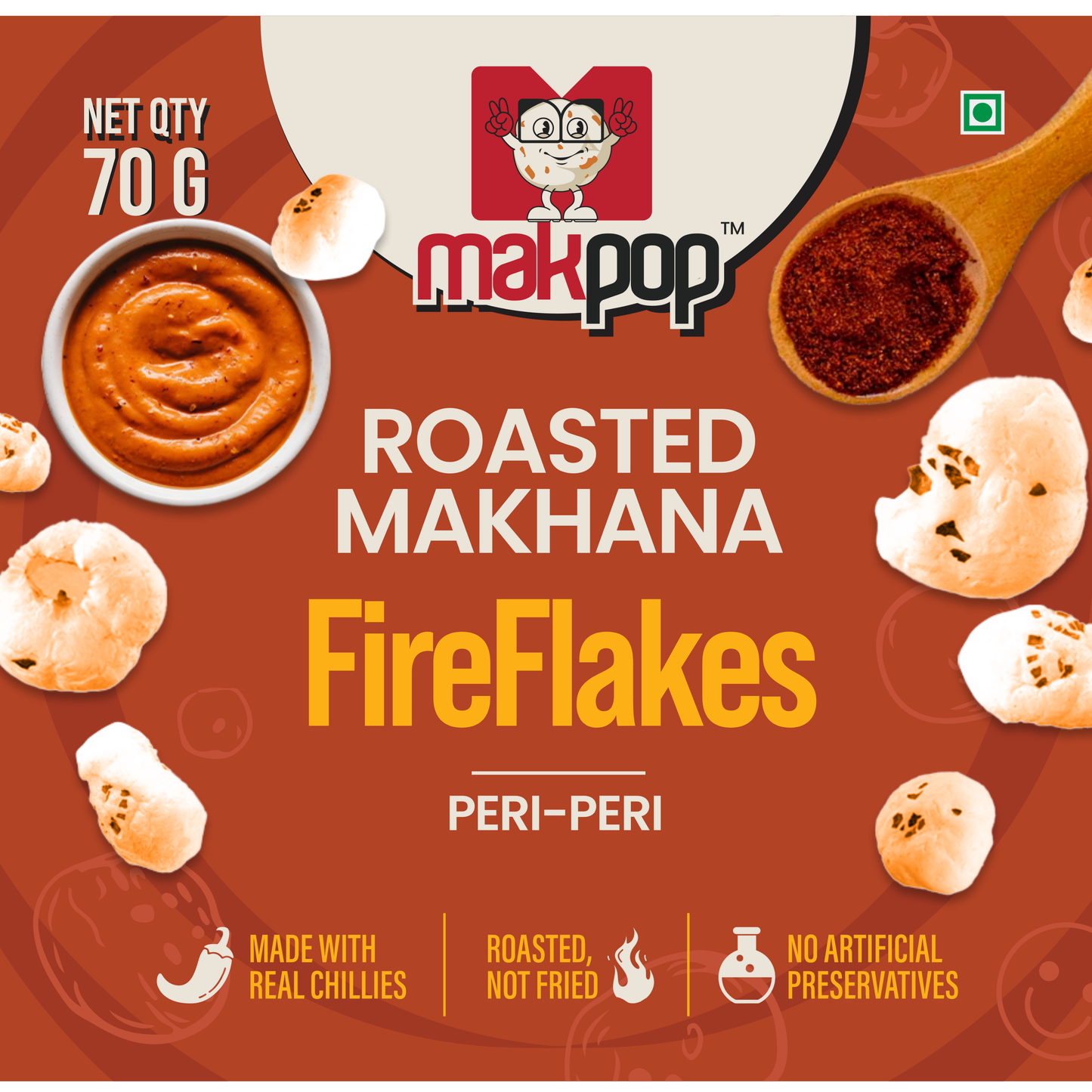 MAKPOP Roasted Makhana : Fire Flakes (Peri Peri)