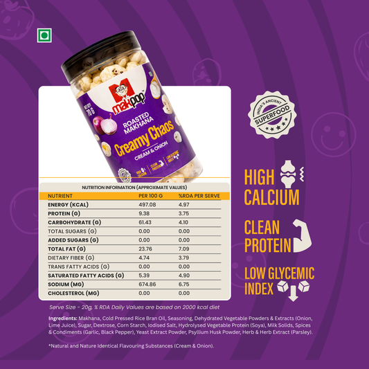 MAKPOP Roasted Makhana : Creamy Chaos (Cream & Onion)