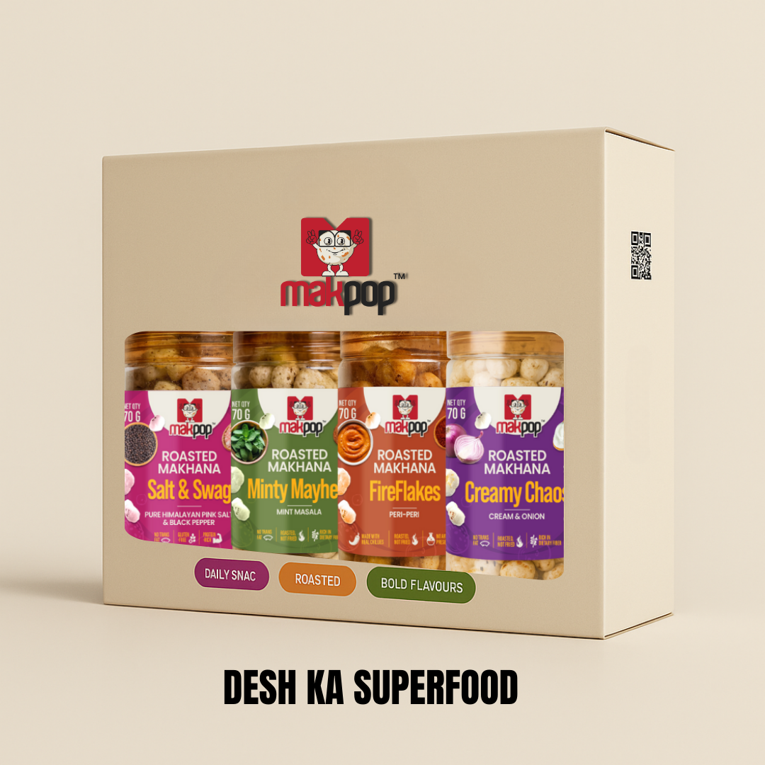 MAKPOP Roasted Makhana Combo Pack – 4 Flavours (Healthy Snack Box)
