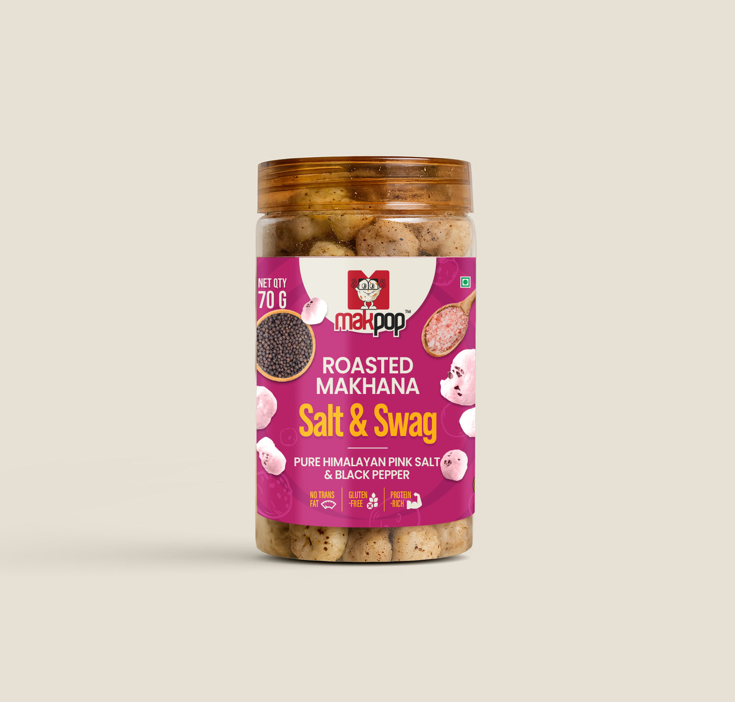 MAKPOP Roasted Makhana : Salt & Swag (Himalayan Pink Salt and Black pepper)