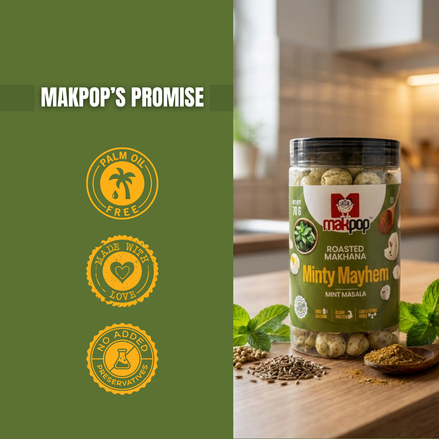 MAKPOP Roasted Makhana : Minty Mayhem (Mint Masala)
