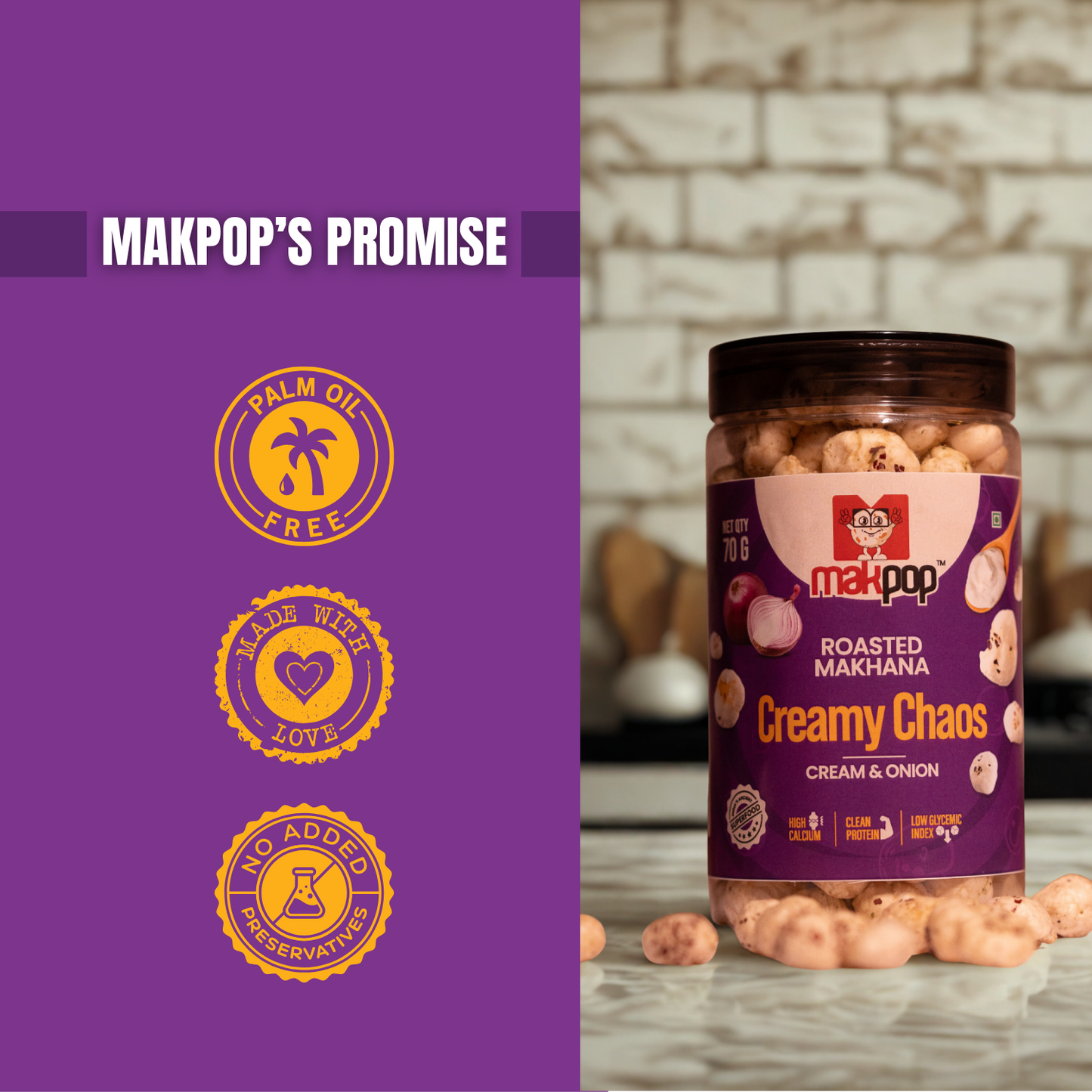 MAKPOP Roasted Makhana : Creamy Chaos (Cream & Onion)
