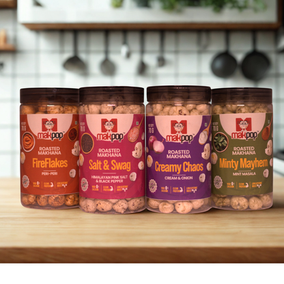 MAKPOP Roasted Makhana Combo Pack – 4 Flavours (Healthy Snack Box)