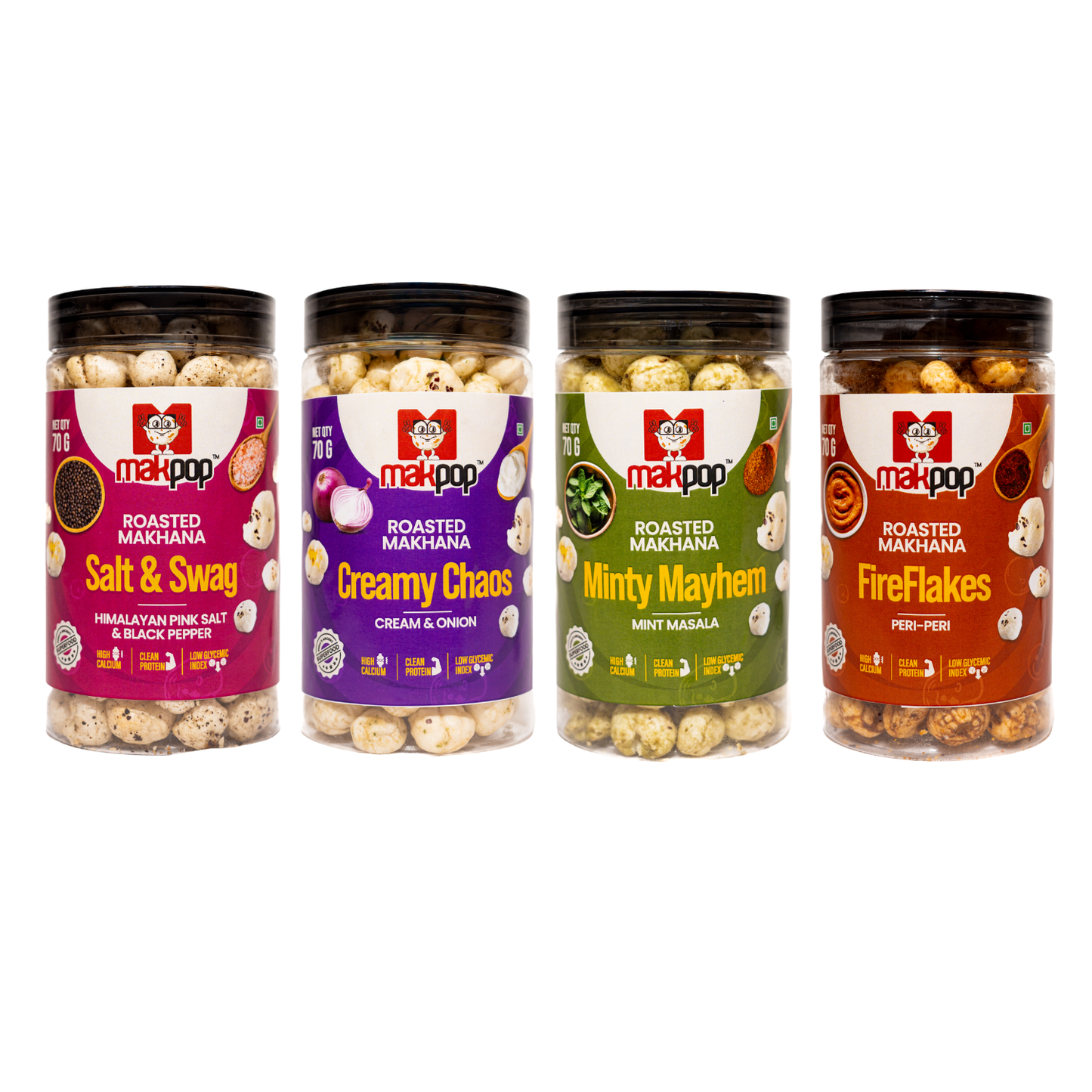 MAKPOP Roasted Makhana Combo Pack – 4 Flavours (Healthy Snack Box)