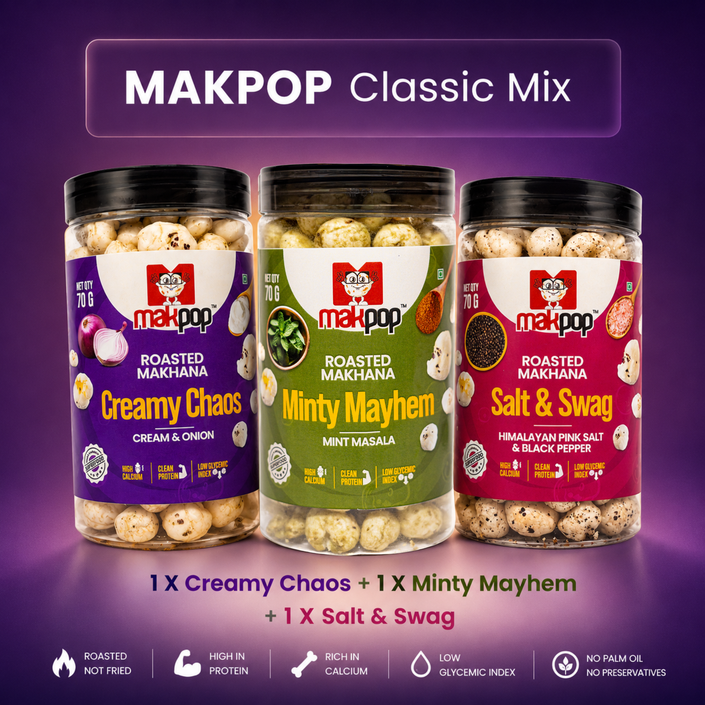 MAKPOP Roasted Makhana | Pick Your 3-Jar Combo | Free Shipping 🚚
