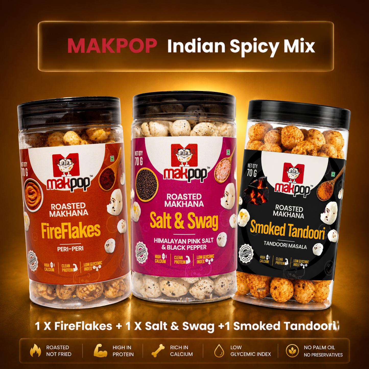 MAKPOP Roasted Makhana | Pick Your 3-Jar Combo | Free Shipping 🚚