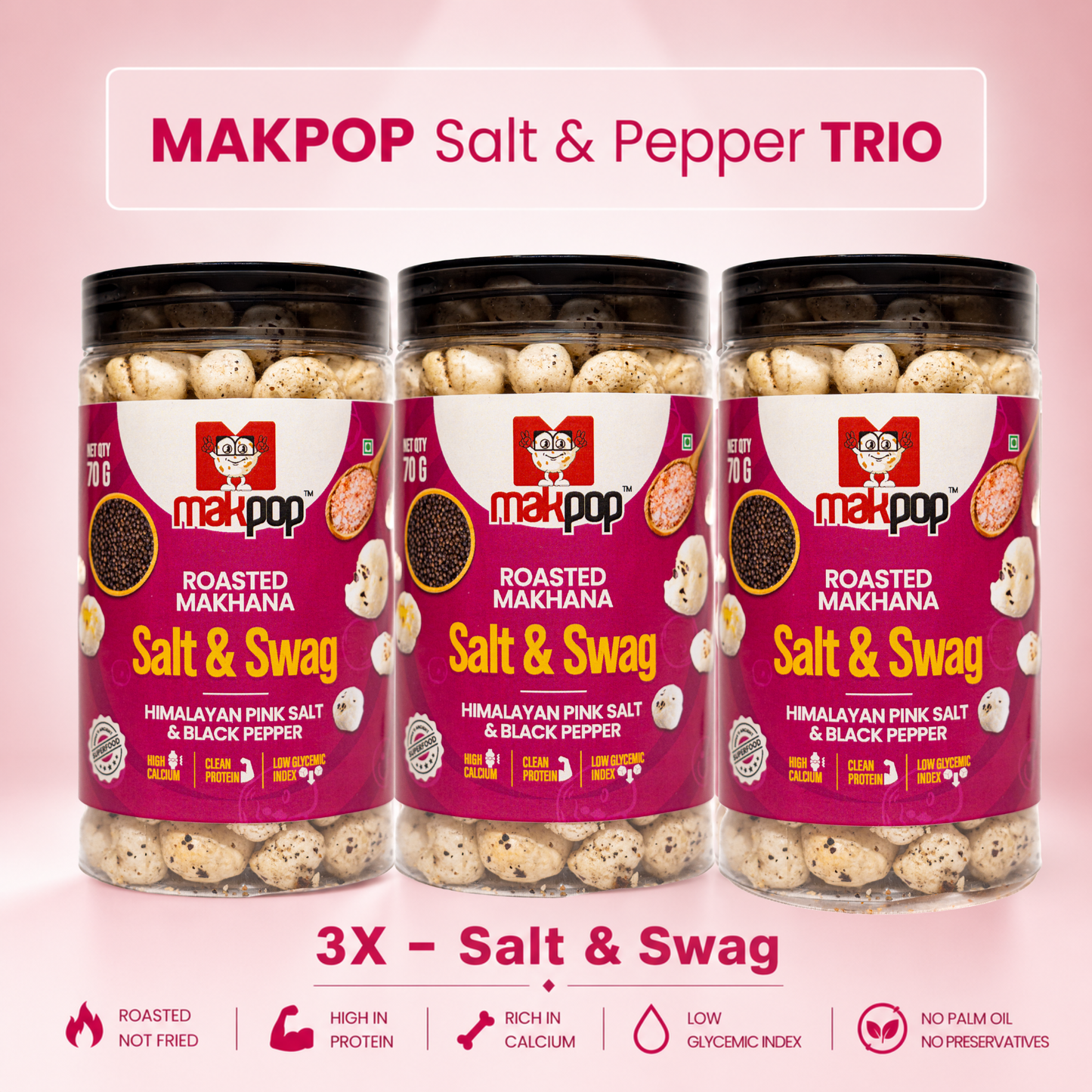 MAKPOP Roasted Makhana | Pick Your 3-Jar Combo | Free Shipping 🚚