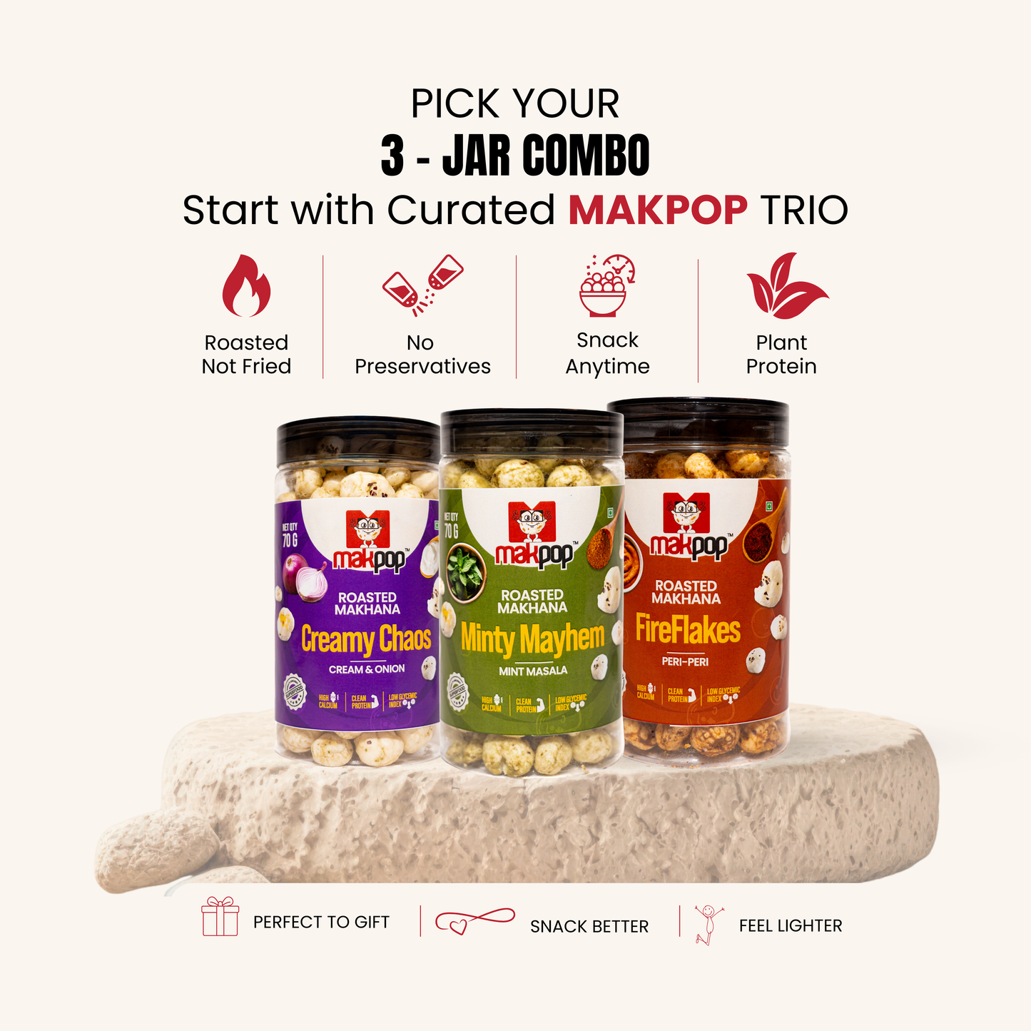 MAKPOP Roasted Makhana | Pick Your 3-Jar Combo | Free Shipping 🚚